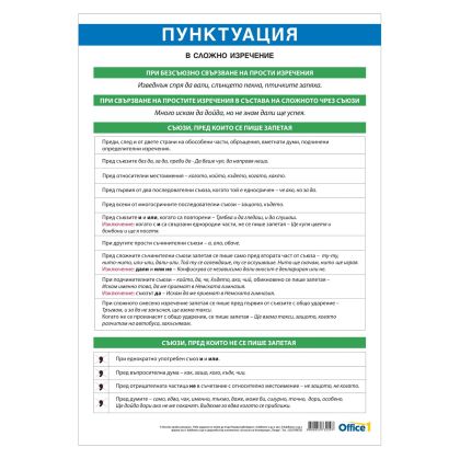 Office 1 Ученическо табло ''Пунктуация в сложно изречение'', 70 x 100 cm