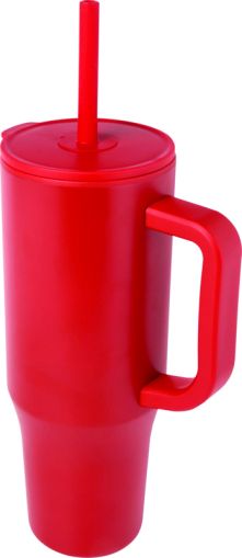 Чаша с капак и сламка, двустенна, 900ml, ЧЕРВЕН