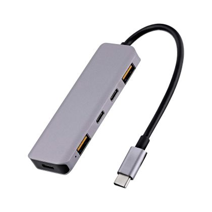 USB Хъб TNB, 5 в 1, USB Type-C, сив