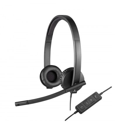 Слушалки Logitech H570E, с кабел, черни, USB, 94 dB, 1.9 m кабел