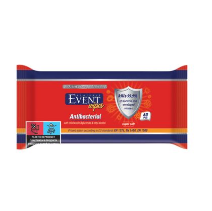 Мокри кърпи Event, антибактериални, с алкохол, 60 броя