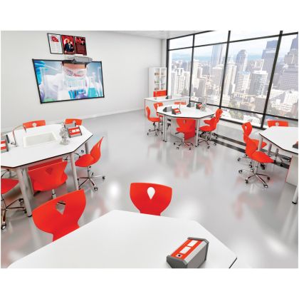 Кабинет по химия и биология RFG Hexa, над VII клас, за 24 ученика, HPL плот, метални крака, бяло-червен