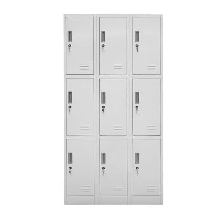 Гардероб RFG, метален, троен, с девет клетки, 90 x 45 x 185 cm, сив корпус, врати със сив цвят