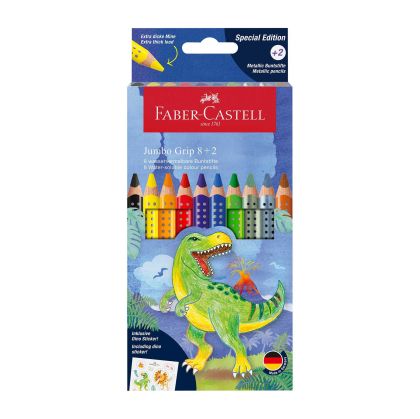 Faber-Castell Цветни моливи Jumbo Grip 2001 - Динозавър, 8+2 цвята