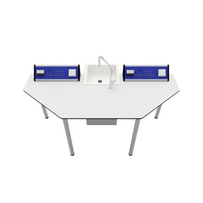 Лабораторна маса по химия и биология RFG Quin, над VII клас, 170 х 70 х 75 cm, метални крака, синьо-бяла