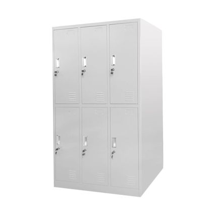 Гардероб RFG, метален, троен, с шест отделения, 185 x 90 x 45 cm, сив, врати със сив цвят