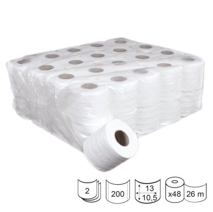 Тоалетна хартия, целулоза, двупластова, 80 g, 24 броя, 200 къса, 26 m
