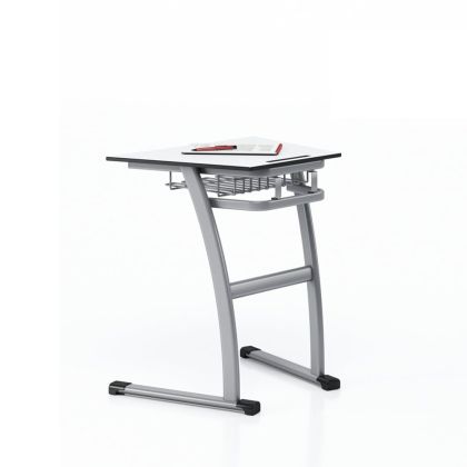 Ученически чин RFG Fila, единичен, тип трапец, над VIII клас, 700 х 500 х 750 mm, бял HPL плот, сив метал, 2 броя в комплект