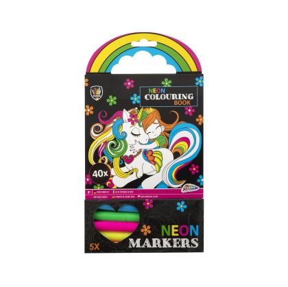 Moxy Книжка за оцветяване Еднорог, неон, с 5 маркера, 40 листа