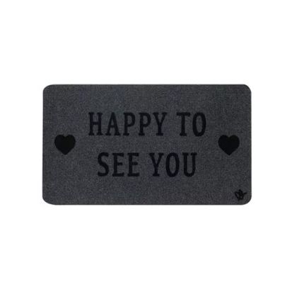 Изтривалка Olivo Zeus - Happy to see you, 100% полиестер, 40 х 70 cm, сива