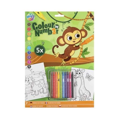 Moxy Рисуване по номера Маймуна, A4, 5 листа, с включени пастели