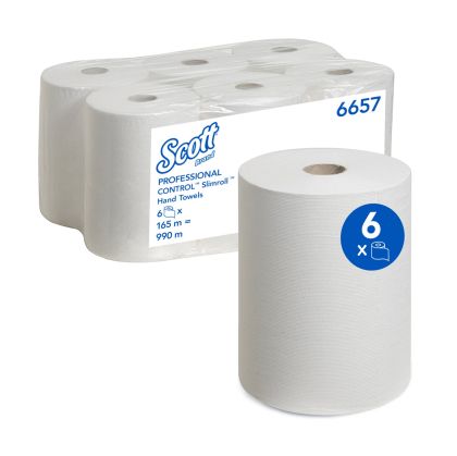 Кърпи за ръце Kimberly-Clark Scott Slimroll, руло, широчина 21 cm, дължина 165 m, бели, 6 броя