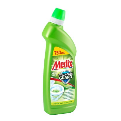 Препарат за почистване на тоалетни Medix Total Power Guard, гел, ябълка, светлозелен, 750 ml