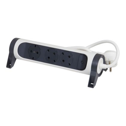 Legrand Разклонител Premium, 3 гнезда, 3 m кабел, сиво-бял