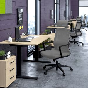 Директорски стол RFG Smart HB, дамаска и меш, Tilt механизъм, до 120 kg, тъмносива седалка, сива облегалка