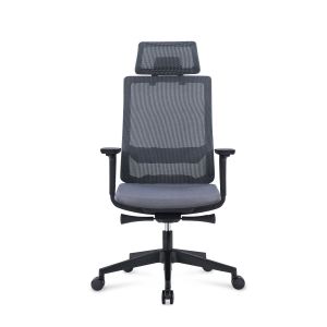 Ергономичен стол RFG Meteor X Black HB, дамаска и меш, до 130 kg, сива седалка, сива облегалка