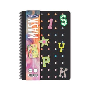 Gipta Тетрадка Mask, A4, бяла хартия, широки редове, PP корица, със спирала, 72 листа