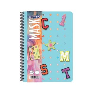 Gipta Тетрадка Mask, A4, бяла хартия, широки редове, PP корица, със спирала, 72 листа