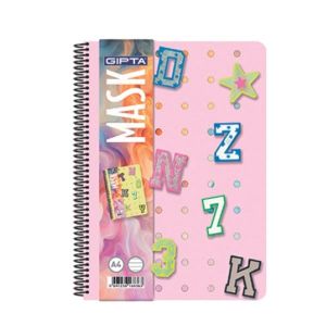 Gipta Тетрадка Mask, A4, бяла хартия, широки редове, PP корица, със спирала, 72 листа