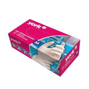 Ръкавици York, латексови, с пудра, M, 100 броя