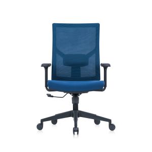 Ергономичен стол RFG Snow Black W, дамаска и меш, Multi-function механизъм, до 120 kg, тъмносиня седалка, тъмносиня облегалка