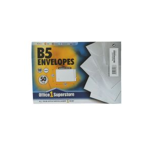 Office 1 Плик, B5, 175 x 250 mm, хартиен, със самозалепваща лента, бял, 50 броя