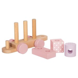 Small Foot Влак 2 в 1, дървен, 14 части, пастелнорозов