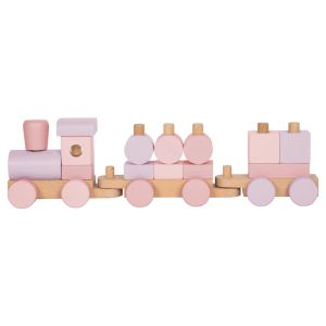 Small Foot Влак 2 в 1, дървен, 14 части, пастелнорозов