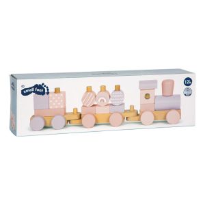 Small Foot Влак 2 в 1, дървен, 14 части, пастелнорозов