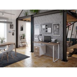 Офис бюро RFG Shape O, 120 х 60 х 76 cm, меламин дъб, бял метал, с контейнер