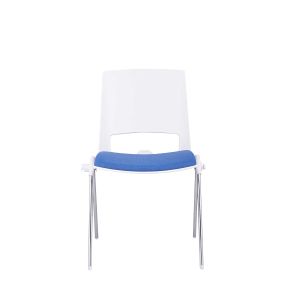 Посетителски стол RFG Sweet Chrome White, дамаска и полипропилен, до 120 kg, син, 4 броя в комплект