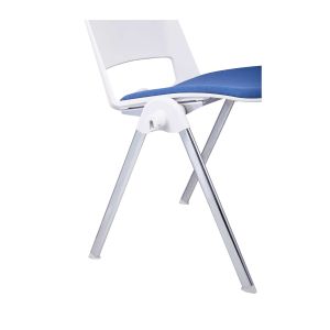 Посетителски стол RFG Sweet Chrome White, дамаска и полипропилен, до 120 kg, син, 4 броя в комплект