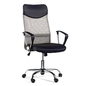 Директорски стол Monti HB, текстил, екокожа и меш, Tilt механизъм, до 120 kg, черна седалка, сребриста облегалка