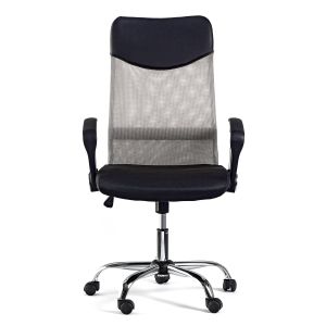 Директорски стол Monti HB, текстил, екокожа и меш, Tilt механизъм, до 120 kg, черна седалка, сребриста облегалка