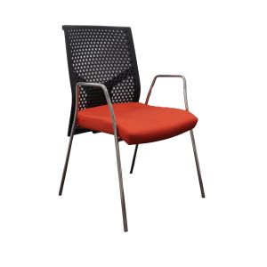 Посетителски стол MJ Omega Black, метална основа, червена седалка, черна облегалка, сглобена мостра