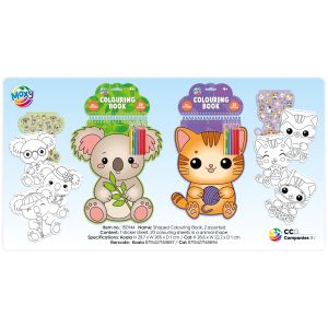 Moxy Книжка за оцветяване, с форма на животно, с 6 молива, асорти, 48 броя