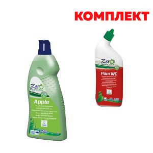 Препарат за почистване на под Sutter Zero Apple, 1 L, в комплект с Препарат за почистване на тоалетна и баня Zero Pom WC, гел, 750 ml, 1.75 l
