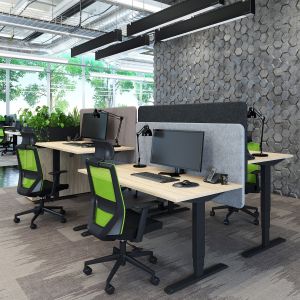 Ергономично eлектрическо бюро RFG, 160 x 80 x 62-128 cm, ПДЧ 25 mm, плот кехлибарен дъб, черни метални крака