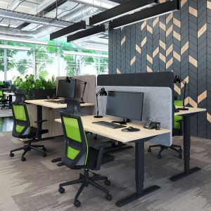 Ергономично eлектрическо бюро RFG, 160 x 80 x 62-128 cm, ПДЧ 25 mm, плот кехлибарен дъб, черни метални крака