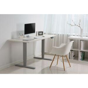 Ергономично eлектрическо бюро RFG, 160 x 80 cm, ПДЧ 25 mm, бял плот, сиви метални крака