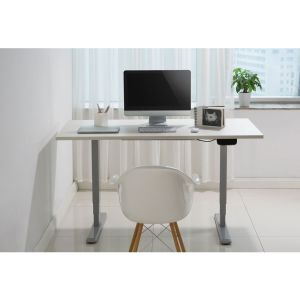 Ергономично eлектрическо бюро RFG, 160 x 80 cm, ПДЧ 25 mm, бял плот, сиви метални крака