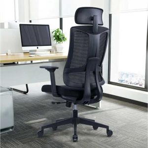 Ергономичен стол RFG Tech@Vision, дамаска и меш, Synchronous механизъм, до 130 kg, черен