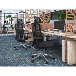 Ергономичен стол RFG Artur HB, дамаска и меш, до 150 kg, черна седалка, черна облегалка