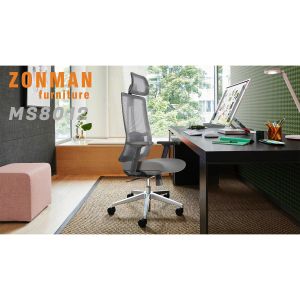 Ергономичен стол RFG Artur HB, дамаска и меш, до 150 kg, черна седалка, черна облегалка