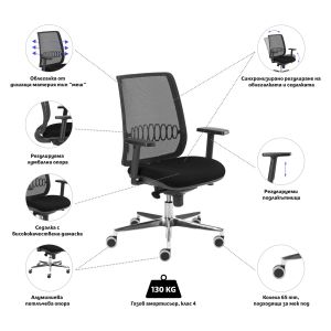 Ергономичен стол MJ Ada Black, работен, метална основа, черен, сглобена мостра