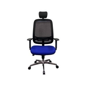 Ергономичен стол MJ Kappa, метална основа, синя седалка, черна облегалка, сглобена мостра