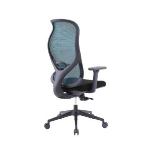 Ергономичен стол RFG STAR HB, дамаска и меш, Synchronous механизъм, до 150 kg, черна седалка, синя облегалка