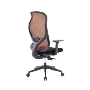 Ергономичен стол RFG STAR HB, дамаска и меш, Synchronous механизъм, до 150 kg, черна седалка, оранжева облегалка