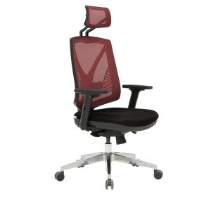 Директорски стол RFG Joy 055 HB, дамаска и меш, Synchronous механизъм, до 120 kg, черна седалка, червена облегалка