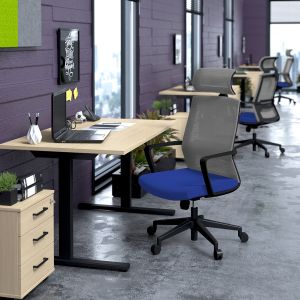 Директорски стол RFG Smart HB, дамаска и меш, Tilt механизъм, до 120 kg, тъмносиня седалка, сива облегалка